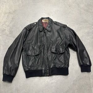 Vintage The Flight Club Leather Jacket Made In Korea Large Black Full Zip